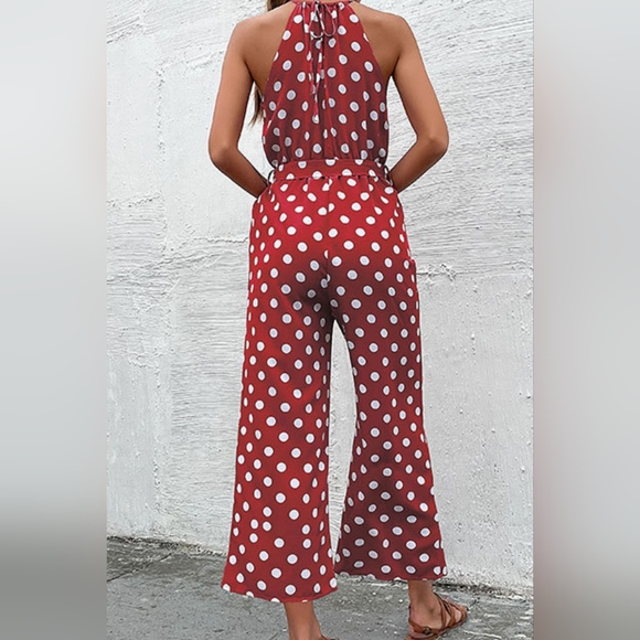 Polka Dot Grecian Wide Leg Jumpsuit - Picture 3 of 4